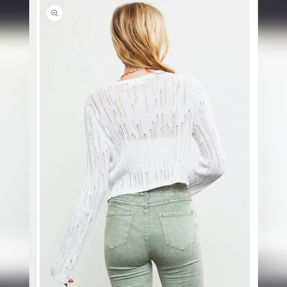 Open Front Button Distressed Knit Cardigan - Picture 2 of 2